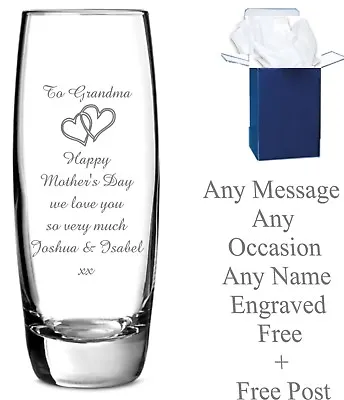 Personalised Engraved Glass Vase Wedding Anniversary Birthday Present Nan Gift • £11.95