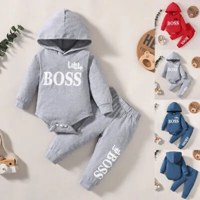 LITTLE BOSS Newborn Baby Boys Sweatshirt Tops Pants Tracksuit Outfit Clothes Set • £9.29