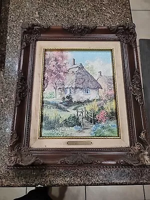 VINTAGE MARTY BELL ARBOR COTTAGE Print Canvas Signed Framed Painting With C.O.A. • $180