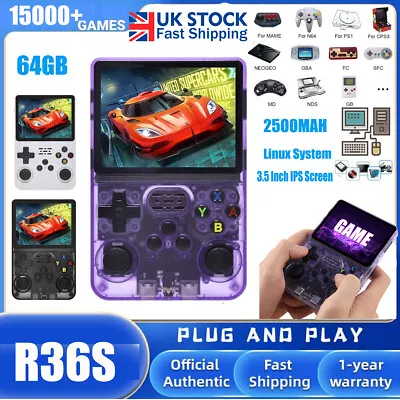 R36S Retro Handheld Game Console 15000+ Games 3.5  IPS Screen Linux System 64GB • £12.49