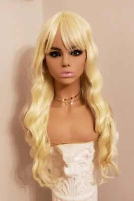  Blonde Wig Long Wavy Curly Bangs Human Hair Blend Fashion Cosplay Halloween  • $49
