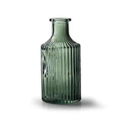 Green Coloured Glass Bottle Vase Ribbed Stem Bud Vase Forest Green Snipe Vase • £5
