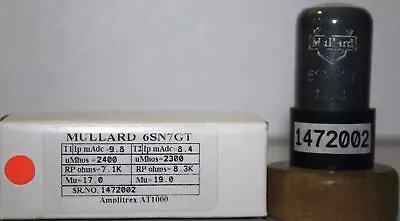 RARE 6SN7GT MULLARD Black Coated Glass Made Gt. Britain Amplitrex Tested#1472002 • $335.13