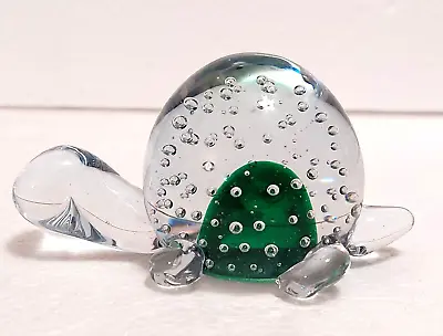 Turtle Collector's CUTIE Art Glass Paperweight~BUBBLES~Green~Murano 2 X4  • $14