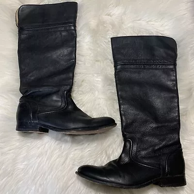 Frye Melissa Trapunto Black Leather Tall Pull On Riding Boots Women's Size 9.5 B • $74.97