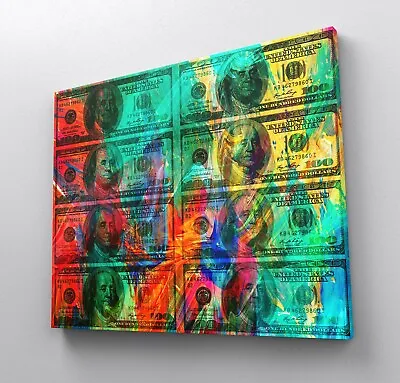 Dollars Pop Art Canvas Print Wall Office Decor Motivational 100 Dollars Benjamin • $49.95