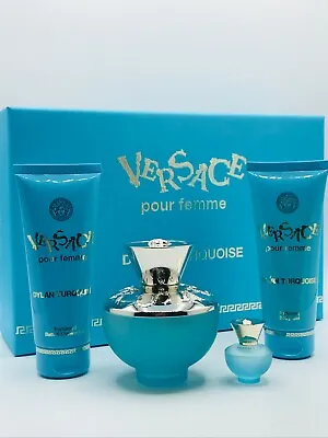 Versace Dylan Turquoise 4pc Set Perfume Edt Spray 3.4 Oz Lotion Shower Gel  Mini • $79.95