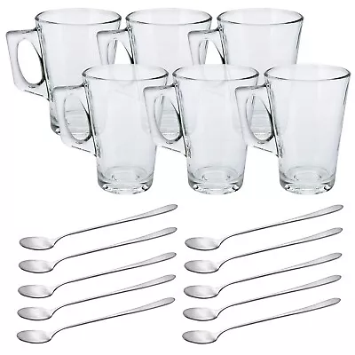 Latte Coffee Glasses Cappuccino Tea Cup Spoons Espresso Hot Chocolate Drink Mugs • £12.99