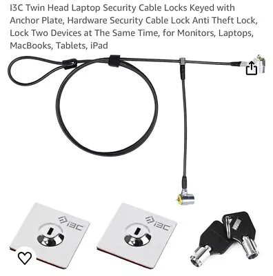 I3C Twin Head Laptop Security Cable Locks Keyed With Anchor Plate Hardware S... • $10