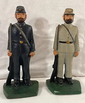 Pair Cast Iron Civil War Soldiers Doorstop Bookends  Blue & Greys  • $49.95