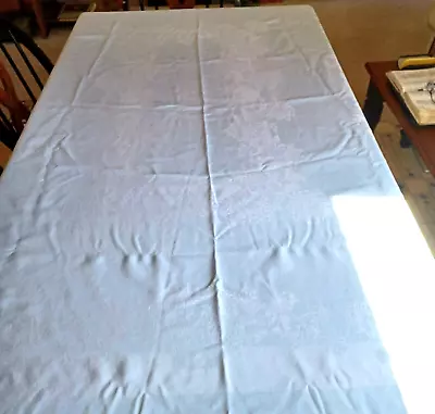 Vtg Damask Fabric Light Blue Rectangle Tablecloth 76 X 56  & 8 Napkins Floral • $25