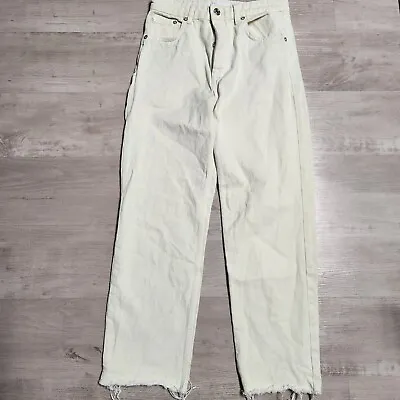 $12.99 • Buy Zara Jeans Women 6 White Cotton Denim High Rise Button Fly Raw Hem 27x26.5