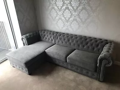 Chesterfield Corner Sofa Venus Grey Fabric 3+2 Seater Armchair Sectional Sofa • £199