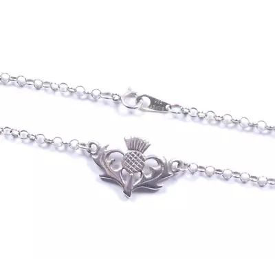 Vintage Scottish Thistle Choker Necklace 925 Sterling Silver Round Belcher Links • £29