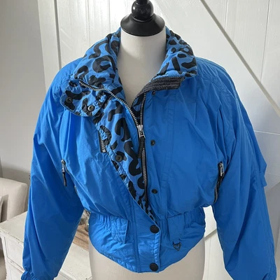 $44.95 • Buy Y2K Obermeyer Ski Snowboard Coat Size 8 Vintage Puffer Coat Bright Blue Cheetah
