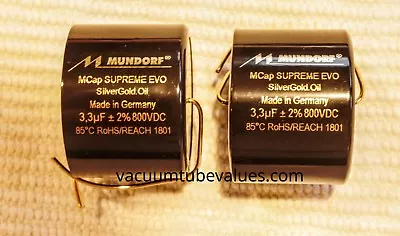 TWO Mundorf MCap 800 VDC SUPREME EVO Silver Gold Oil Cap Capacitor 3.3 Uf 3.3mfd • $169.95