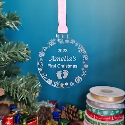 2023 Personalised Baby's First Christmas Bauble / Decoration. Tree Clear • £4.99