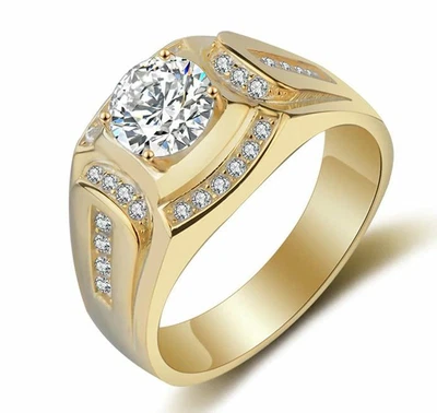 $24.99 • Buy 18K GOLD EP DIAMOND SIMULATED MENS DRESS RING Sz 7-13 U Choose 