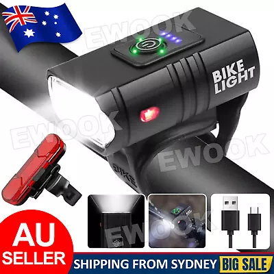 LED Bicycle Bike Lights Rechargeable Front Rear Headlight Tail Light Set AU • $15.95