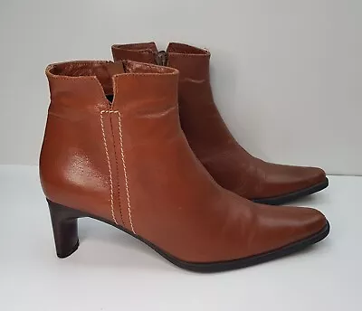 Sally O'hara Size 6uk Eu39 Womens Brown Leather Mid Heel Ankle Chelsea Boots Zip • £18.99