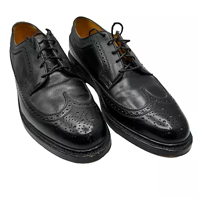 Florsheim Imperial WingTip V-Cleat Black Pebbled Calf Vtg Size 9.5 D 96624 • $127.97