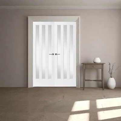 Internal French Doors Aston Frosted Glass White Primed Composite Double Doors • £299.99