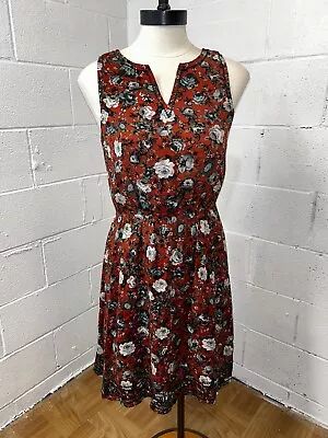 Market & Spruce Knee Length Red Floral Dress Size XS Embroidered Hem E2 • $19.98