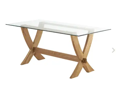 Oak Furnitureland Reflection 8 Seater Glass And Natural Oak Dining Table • £349