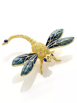 Keren Kopal Golden Blue Dragonfly  Trinket Box Decorated With Austrian Crystals • $59
