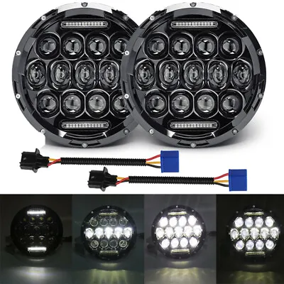 2PCS 7  Inch Round LED Headlights Hi/Lo Beam DRL For Jeep JK Land Rover Defender • £25.99