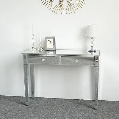 2 Drawer Mirrored Vanity Make-Up Desk Console Dressing Silver Glass Table Modern • $139.90