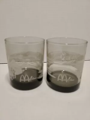 Vintage McDonalds Hawaii Drinking Glasses Smoked Etched Hawaiian Scenes Set Of 2 • $12.70