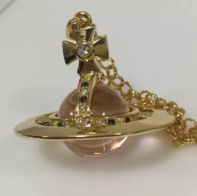 Vivienne Westwood Pink Tone 3D Orb Gold Pendant Necklace With Packaging Box • $38.99