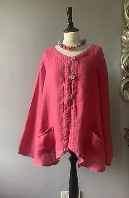 SAHARA Gorgeous  Linen Weave Oversized Lagenlook Asymmetric Jacket XL CH 52  • £23