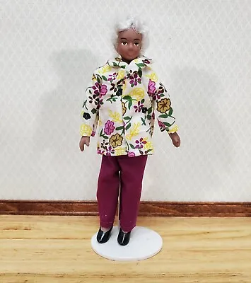 Dollhouse Modern Grandma Black Brown Doll Grandmother Porcelain Poseable 1:12 • $13.99