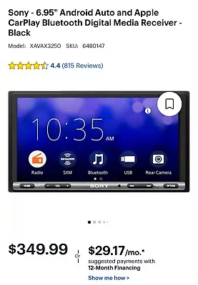 Sony Xavax3250 Car Head Unit Stereo Apple Car Play And Android Auto (brand New) • $250