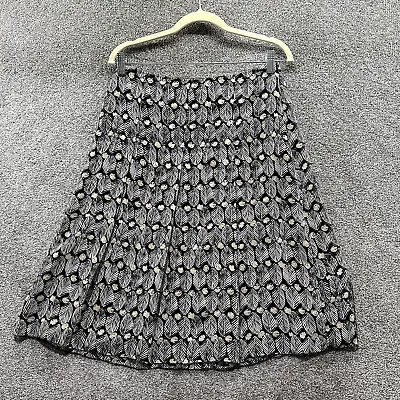 Sigrid Olsen A Line Skirt 4 Black Tan Leaf Print Side Zip • $16.03