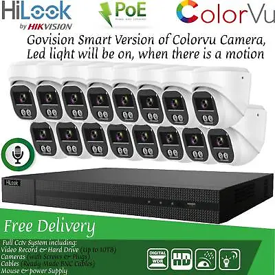 4k Hikvision Colorvu Audio Cctv System Ip Poe Nvr 8mp Camera Mic Nightvision Kit • £147.99