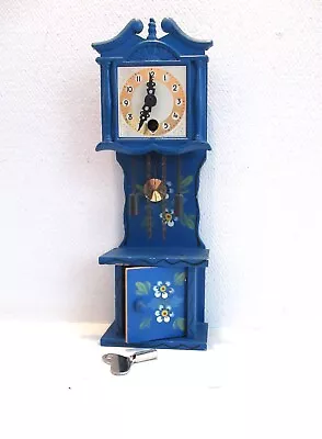 Vintage Germany Miniature Grandfather Clock Blue Floral Painted W/Key & Pendulum • $71.96