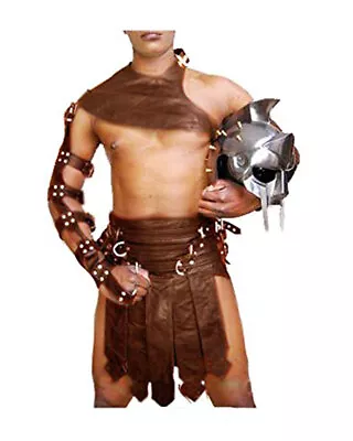 Roman Gladiator Brown Kilt Set For Mens Real Leather LARP Heavy Duty Costumes • $119.99