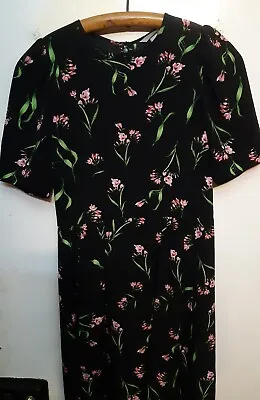 H&M Ladies Floral Print Black Short Slv Summer Dress Size 8/10 Party Fab New Con • £4.99