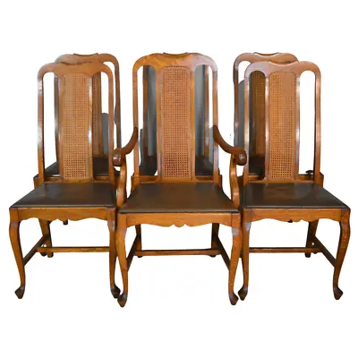 Antique Oak Dining Chairs 6 Queen Anne Oak Dining Chairs – Unusual #21451 • $1650