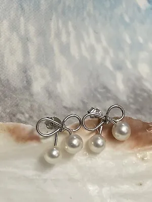 Akoya Pearls On A Bow Earring Made With Pearls From Mikimoto Brooch • $85.50