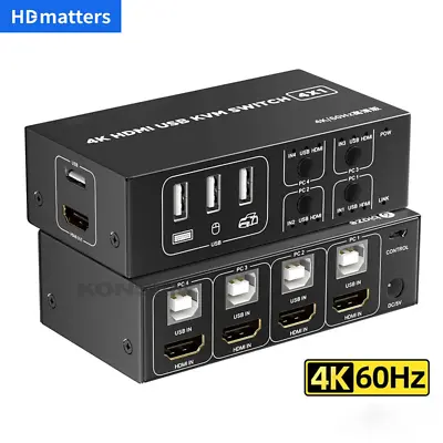 4K 60Hz HDMI KVM Switch 4x1 HDMI USB KVM Switcher 4 In 1 Out W/ Desktop Contror • $66.49