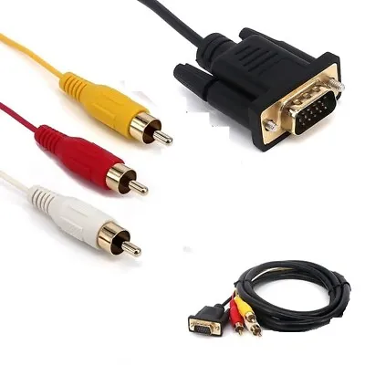 VGA TO 3 RCA Cable Component AV TV Out Adapter Converter PC Video SVGA Cord 5FT • $9.99