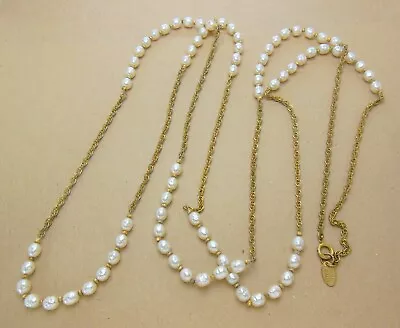 Vintage Signed MIRIAM HASKELL 62  Long Baroque Faux Pearl Flapper Chain Necklace • $20.50