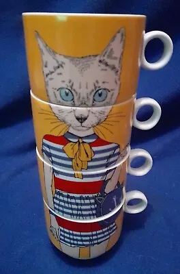 £14.95 • Buy Queen West Trading Company 4 Rare Stackable Mugs In Stand Cat Cups