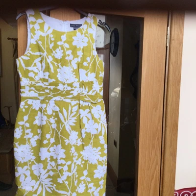 £9.99 • Buy Jessica Howard Shift Dress Size 14 Lined Cotton White And Mustard Colour