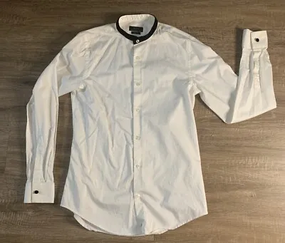 Zara Women’s White Blouse With Black Velvet Collar Size Small Button Up • $15