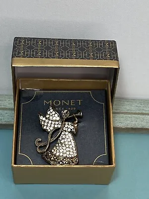 Monet Jeweled Christmas Holiday Brooch Pin Trumpeting Angel New In Box 2+  • $18